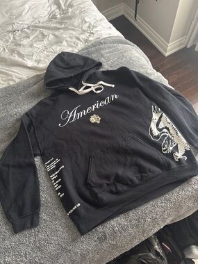 Darc Sport Black Hoodie with White Script & Eagle Graphic